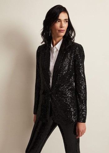 Phase Eight Ameera Sequin Soft Jackets Black USA | 6749205-KW